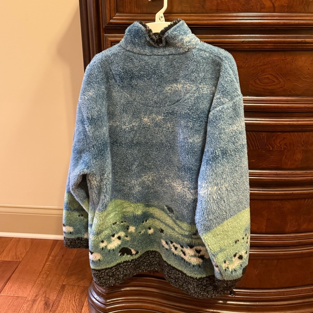 Blue Patterned Sherpa Zip-Up Jacket - Unbranded - image 2